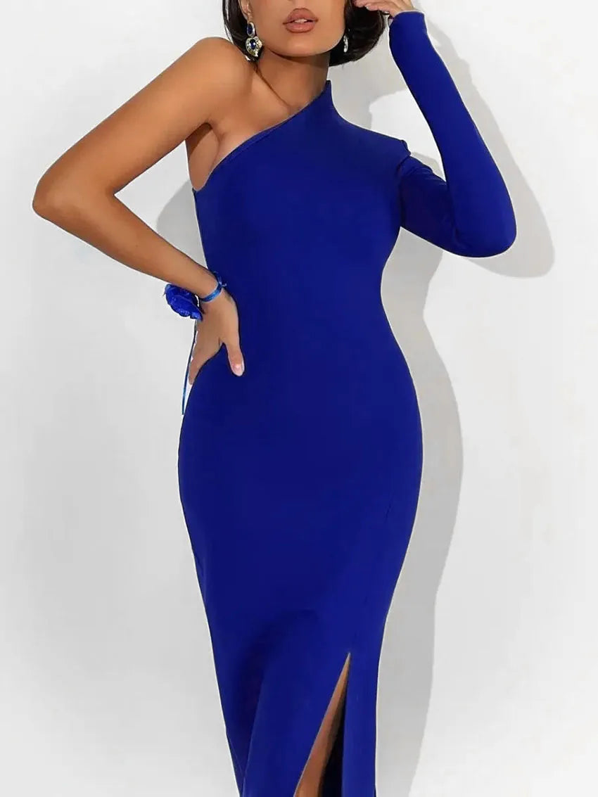 One Shoulder Split Dress